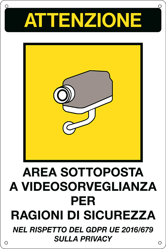 27378 - cartello alluminio AREA VIDEOSORVEGLIATA (D.LGS. n.101 del 10/08/2018)