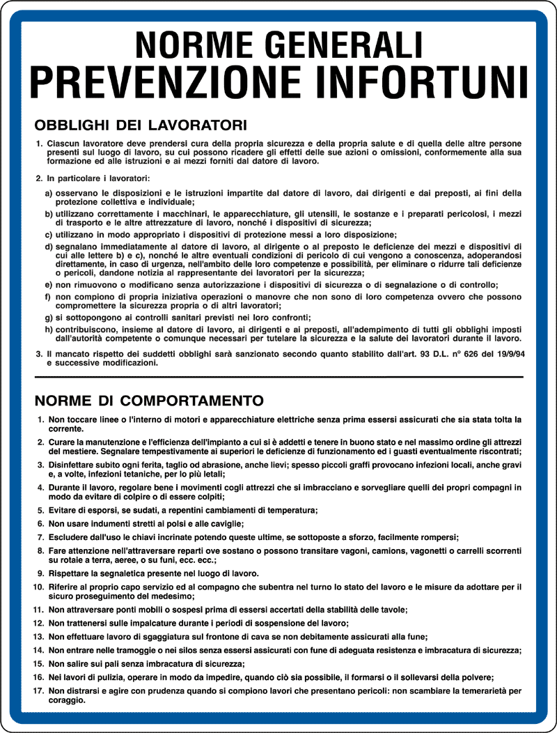 10205KS - Etichetta adesiva norme generali prevenzione infortuni