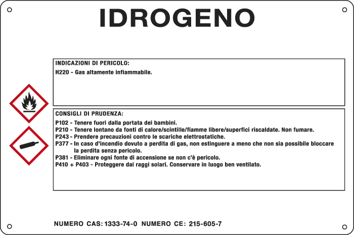27A112 - cartello sostanze pericolose simbologia CLP " IDROGENO "