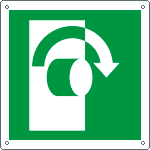 E15123W - Cartello emergenza girare la maniglia a ds solo simbolo EN ISO 7010