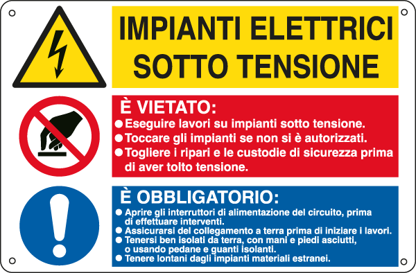 E3531S - etichetta multisimbolo IMPIANTI ELETTRICI SOTTO TENSIONE e' vietato...