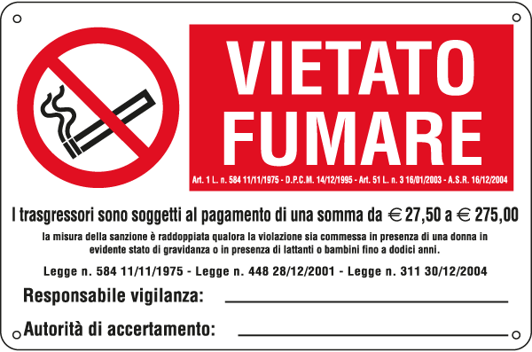 E3554S - Etichetta autoadesiva vietato fumare L.311 30/12/04+euro EN ISO 7010