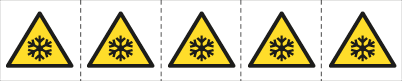 E49636MS - foglio n.5 etichette adesive 60x60 Pericolo basse temp....EN ISO 7010
