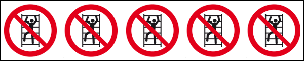 E49736MS - foglio n.5 etichette 60x60 vietato arrampicarsi su scaffali EN ISO7010