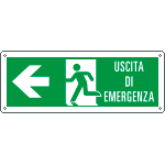 E720101W - Cartello uscita di emergenza freccia a sinistra e scritta EN ISO 7010