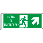 E720106BW - Cartello BIFACCIALE uscita emergenza freccia ds in alto EN ISO 7010