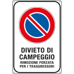 FA5683Y - cartello alluminio scatolato "divieto di campeggio"