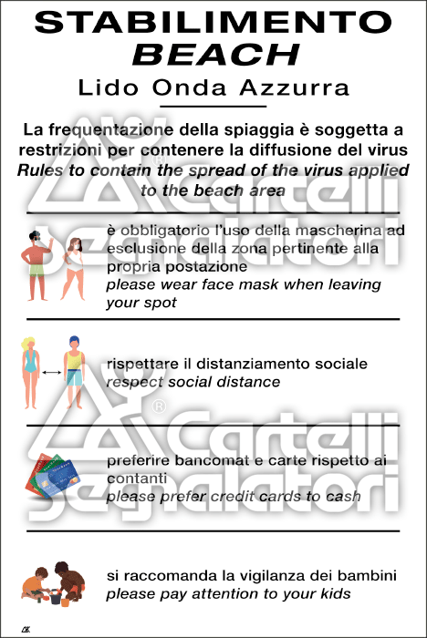 FL56220Y - Cartello per stabilimenti balneari bilingue personalizzabile