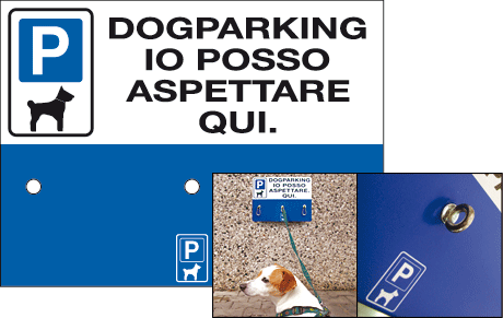 FL5687X - cartello dogparking con kit di fissaggio e 3 moschettoni x guinzagli