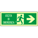 [EL720102KS] EL720102KS - Etichetta adesiva luminescente uscita emergenza freccia dx EN ISO 7010