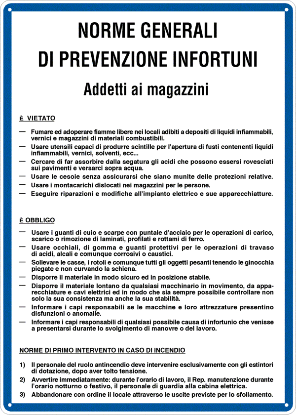 [3630] 3630 - Cartello NORME ADDETTI AI MAGAZZINI
