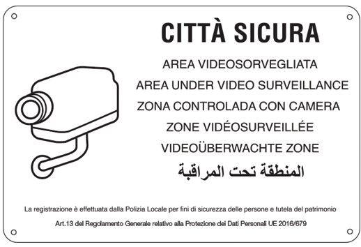 [27338] 27338 - cartello alluminio AREA VIDEOSORVEGLIATA (D.LGS. n.101 del 10/08/2018)