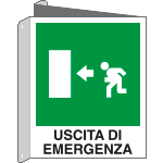 [20105BIW] 20105BIW - cartello bifacciale uscita emergenza sinistra