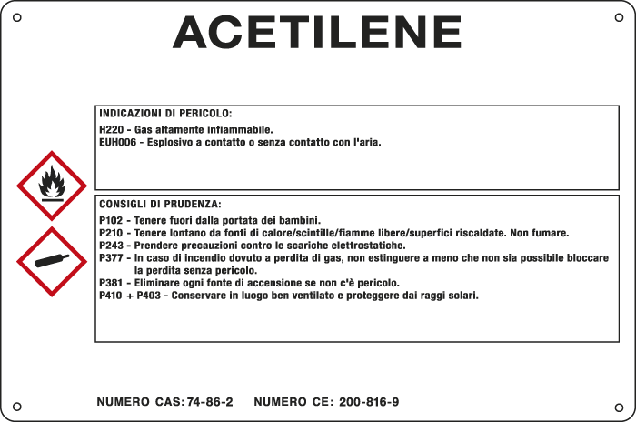 [27A861] 27A861 - cartello sostanze pericolose simbologia CLP " ACETILENE "