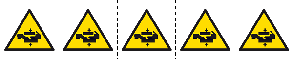 [49634MS] 49634MS - foglio n.5 etichette adesive 60x60 Pericolo schiacciamento mani/piedi
