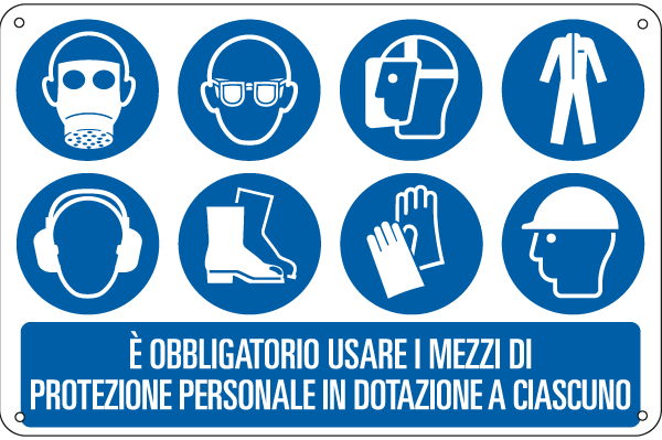 [E3123S] E3123S - Cartello multisimbolo usare i mezzi di protezione