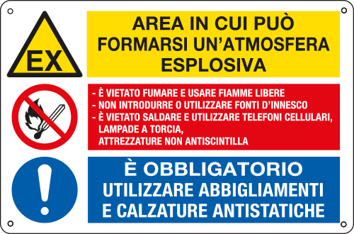 [E35100] E35100 - Cartello multisimbolo "area in cui puo' formarsi atmosfera esplosiva"