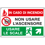 [E3539] E3539 - Cartello multisimbolo NON USARE ASCENSORE salita destra EN ISO 7010