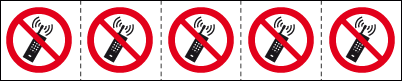[E49738MS] E49738MS - foglio n.5 etichette adesive 60x60 Vietato uso telefono..EN ISO 7010