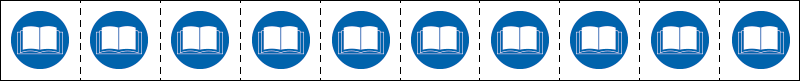 [E49888NS] E49888NS - foglio n.10 etichette obbligo "consultare il manuale" EN ISO 7010 M002
