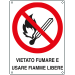 [E620501Y] E620501Y - Cartello divieto fumare e/o usare fiamme libere EN ISO 7010