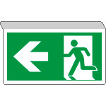 [E715101SK] E715101SK - Cartello SOSPESA bifacciale uscita emergenza freccia SX EN ISO 7010