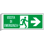 [E720102BK] E720102BK - Cartello BIFACCIALE uscita emergenza freccia a destra EN ISO 7010