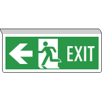 [E720201SX] E720201SX - Cartello SOSPESO bifacciale uscita emergenza  freccia sx EN ISO 7010